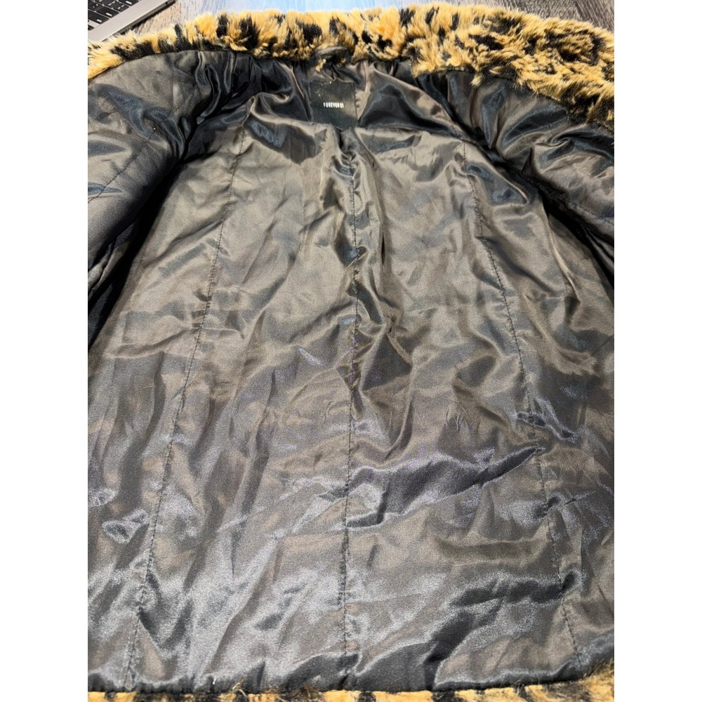 Forever 21 Womens Leopard Print Faux Fur Jacket Brown Tan Black Mob Wife Small S - Picture 3 of 7